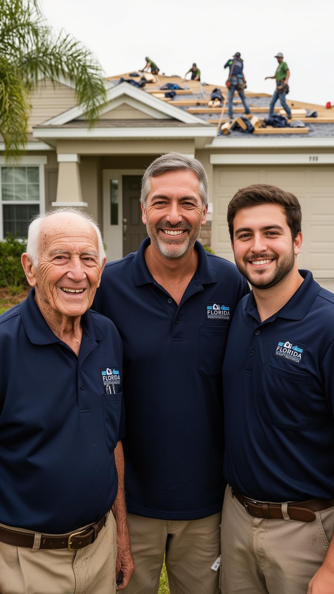 Three generations of the 4thGen Roofing family on a Tampa Bay job site